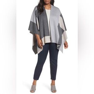 Eileen Fisher Colorblock Merino Wool Poncho Wrap
